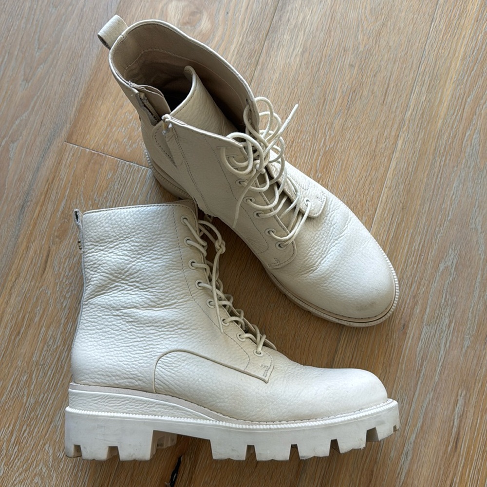 Sam Edelman Garret 8.5 leather combat work moto boots light tan ivory timberland